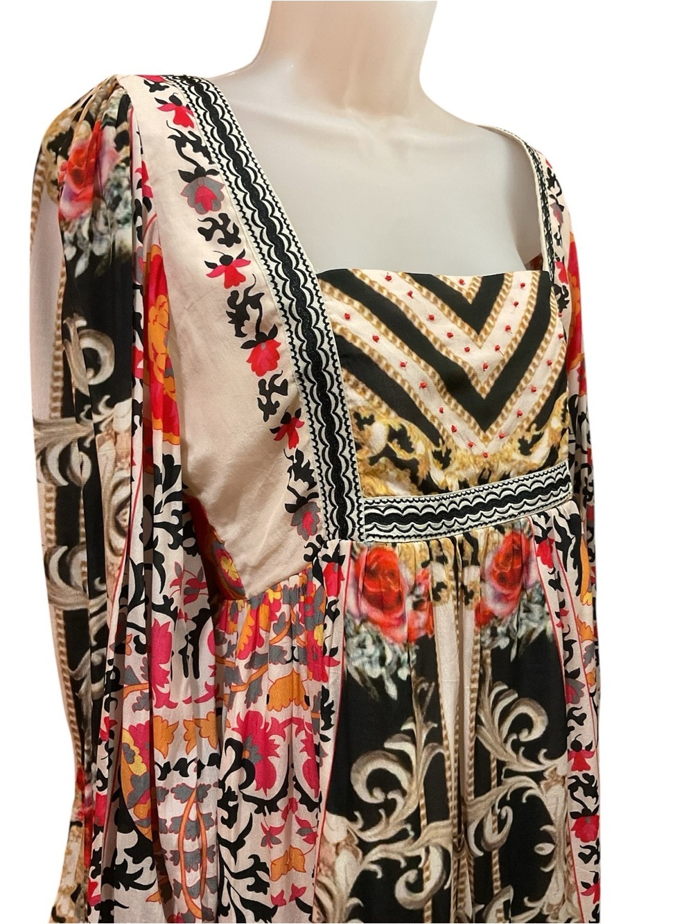 Anthropologie Nikasha Floral Baroque Puff Sleeve Smocked Back Mini Dress Size Sm - Picture 3 of 7